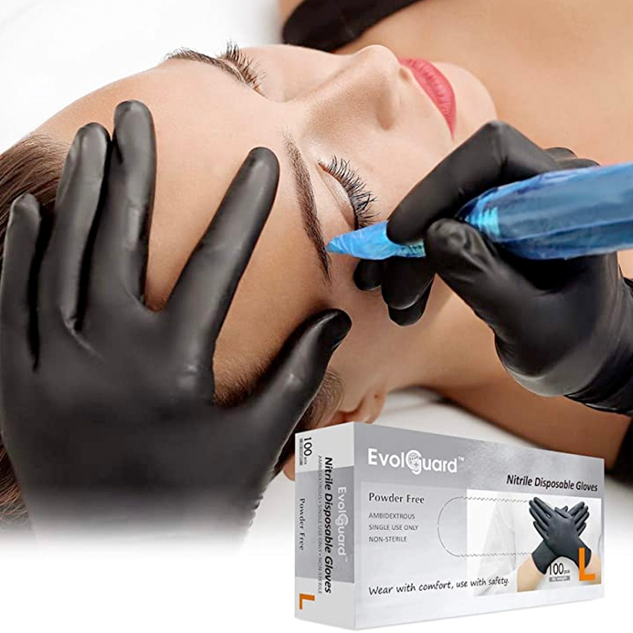 Evolguard – Black Nitrile Disposable Gloves, PowderFree, Latex-Free, Finger Textured, Disposable, Industrial, 3.5 mil